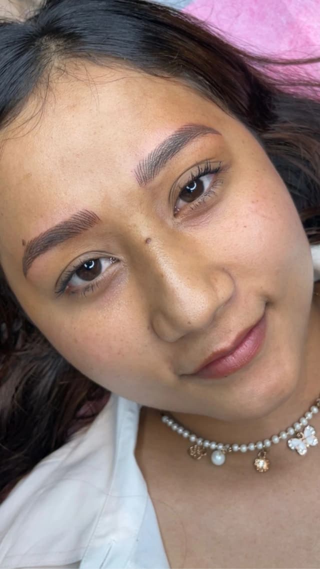 Close-up of Phi Nano Brows treatment for precise, natural-looking eyebrows